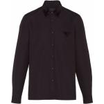 Camisas negras de algodón de manga larga manga larga con logo Prada con lentejuelas para hombre 