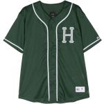 Camisas verdes de poliester de manga corta manga corta con logo Huf para hombre 