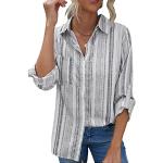 Camisa de Manga Larga de Rayas Verticales con Solapa para Mujer, Blusa Suelta con Botones Y Bolsillos(L-Negro)