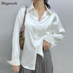 Camisas grises de seda de manga larga de verano tallas grandes manga larga vintage talla 3XL para mujer 