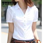 Camisas blancas de poliester de manga corta de otoño tallas grandes manga corta con escote V formales talla 3XL para mujer 