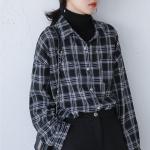 Camisas negras de poliester de manga larga de otoño tallas grandes manga larga vintage a cuadros talla XXL para mujer 
