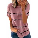 Camisetas estampada lila de algodón tallas grandes con cuello redondo informales con rayas talla 5XL para mujer 