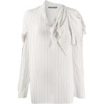 Camisas blancas de algodón de manga larga manga larga con escote V marineras con rayas Aganovich talla L para mujer 