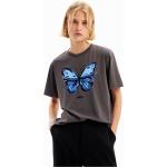 Camisetas negras de algodón de manga corta manga corta con cuello redondo Desigual con motivo de mariposa talla L para mujer 