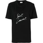 Camisetas negras de algodón de manga corta manga corta con cuello redondo con logo Saint Laurent Paris para mujer 