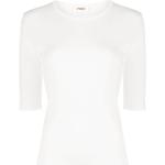 Camisetas orgánicas blancas de algodón de manga tres cuartos tres cuartos con cuello redondo YMC de materiales sostenibles para mujer 