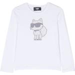 Camisetas blancas de algodón de manga larga infantiles rebajadas Karl Lagerfeld con tachuelas de materiales sostenibles 