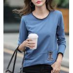 Camisetas grises de algodón de manga corta de otoño manga larga con bordado talla 3XL para mujer 