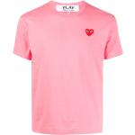 Camisetas rosas de algodón de cuello redondo manga corta con cuello redondo con logo Comme des Garçons PLAY con bordado para hombre 