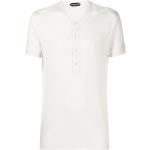 Camisetas blancas de algodón con botones manga corta con cuello redondo con logo Tom Ford para hombre 