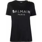 Camisetas negras de algodón de manga corta manga corta con cuello redondo con logo BALMAIN talla XS para mujer 