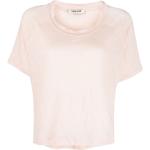 Camisetas rosas de lino de lino  rebajadas manga corta con cuello redondo de punto talla XS para mujer 
