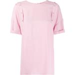 Camisetas rosas de seda de manga corta rebajadas manga corta con cuello redondo con volantes talla XL para mujer 
