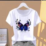 Camisetas de poliester de manga corta de otoño tallas grandes manga corta informales con motivo de mariposa talla 3XL para mujer 