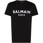 Camisetas estampada negras de algodón manga corta con cuello redondo con logo BALMAIN con motivo de París para hombre 
