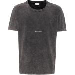Camisetas negras de algodón de manga corta manga corta con cuello redondo con logo Saint Laurent Paris para hombre 