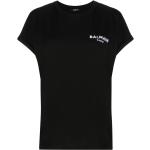 Camisetas negras de algodón de manga corta manga corta con cuello redondo con logo BALMAIN para mujer 