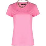Camisetas rosas de algodón de manga corta rebajadas manga corta con cuello redondo con logo PINKO para mujer 