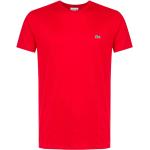 Camisetas rojas de algodón de cuello redondo manga corta con cuello redondo con logo Lacoste para hombre 