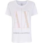 Camisetas blancas de algodón de manga corta rebajadas manga corta con cuello redondo con logo Armani Exchange con lentejuelas para mujer 