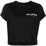 Camisetas negras de algodón de manga corta manga corta con cuello redondo con logo BALMAIN con lentejuelas para mujer 