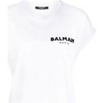 Camisetas blancas de algodón de manga corta manga corta con cuello redondo con logo BALMAIN con lentejuelas para mujer 