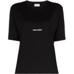 Camisetas negras de algodón de manga corta manga corta con cuello redondo con logo Saint Laurent Paris para mujer 