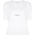 Camisetas blancas de algodón de manga corta manga corta con cuello redondo con logo Saint Laurent Paris para mujer 