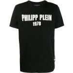 Camisetas negras de algodón de manga corta manga corta con cuello redondo con logo Philipp Plein para hombre 