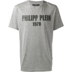 Camisetas grises de poliester de manga corta rebajadas manga corta con cuello redondo con logo Philipp Plein para hombre 