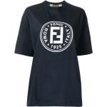 Camisetas negras de algodón de manga corta manga corta con cuello redondo con logo Fendi talla S para mujer 