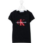 Camisetas negras de algodón de algodón infantiles rebajadas con logo Calvin Klein 