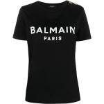 Camisetas negras de algodón de manga corta manga corta con cuello redondo con logo BALMAIN para mujer 