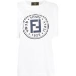 Camisetas blancas de algodón de manga corta manga corta con cuello redondo con logo Fendi talla M para mujer 