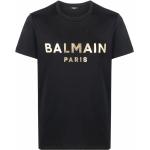 Camisetas negras de algodón de manga corta manga corta con cuello redondo con logo BALMAIN para hombre 