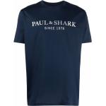 Camisetas azules de algodón de manga corta rebajadas manga corta con cuello redondo con logo PAUL & SHARK talla S para hombre 