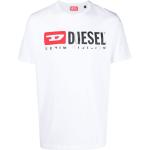 Camisetas orgánicas blancas de algodón de manga corta manga corta con cuello redondo con logo Diesel de materiales sostenibles para hombre 