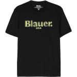 Camisetas negras de algodón de manga corta manga corta con cuello redondo con logo BLAUER para hombre 
