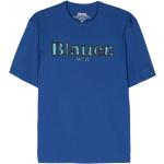 Camisetas azules de algodón de manga corta manga corta con cuello redondo con logo BLAUER para hombre 