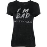 Camisetas negras de algodón de manga corta manga corta con cuello redondo con logo Philipp Plein con lentejuelas para mujer 
