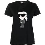 Camisetas orgánicas negras de algodón de manga corta manga corta con cuello redondo Karl Lagerfeld de materiales sostenibles para mujer 