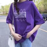 Camisetas lila de poliester de manga corta tallas grandes manga corta informales con bordado talla XXL para mujer 