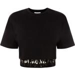 Camisetas negras de poliamida de manga corta manga corta con cuello redondo de encaje Alexander McQueen para mujer 