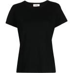 Camisetas orgánicas negras de algodón de cuello redondo con cuello redondo YMC de materiales sostenibles para mujer 