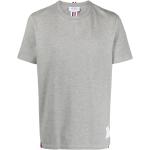 Camisetas grises de algodón de cuello redondo manga corta con cuello redondo con rayas Thom Browne asimétrico para hombre 
