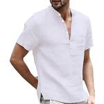 Camisas blancas de lino de lino  tallas grandes manga corta con escote V informales talla 3XL para hombre 