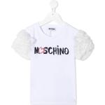 Camisetas blancas de poliester de manga corta infantiles rebajadas con logo MOSCHINO con volantes 