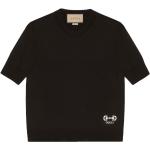 Camisetas negras de cuello redondo manga corta con cuello redondo con logo Gucci para mujer 