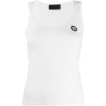 Camisetas blancas de lino Tencel de lino  sin mangas con cuello redondo con logo Philipp Plein para mujer 